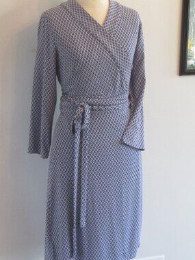 Ann Taylor Wrap Dress Blue/Black Geometric Print Size 10